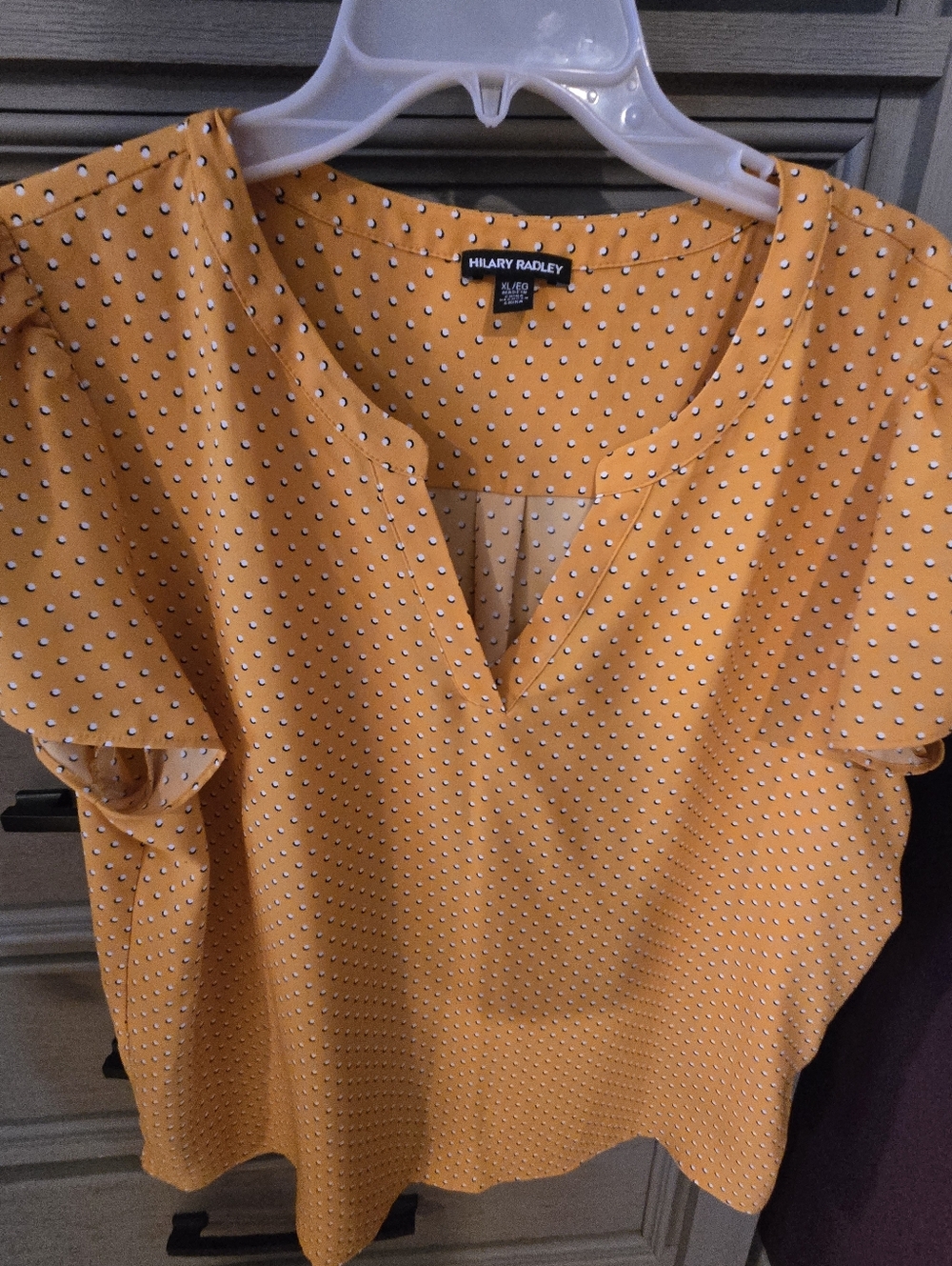 Hilary Radley Mustard Dot Split-Neck Blouse